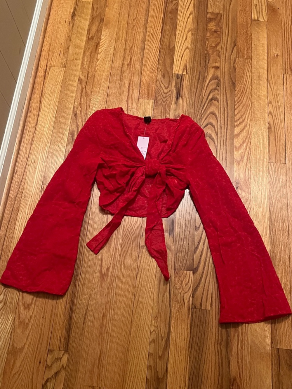 wild fable Red Tie-Front Long Sleeve Crop Top